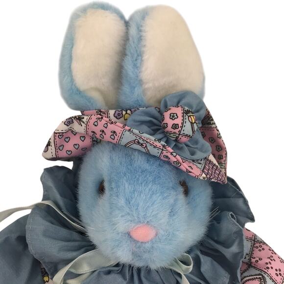 Vintage Joelson Bunny Rabbit Plush 17" Blue Patchwork Ruffle Stuffed Animal 1994 - Picture 3 of 8